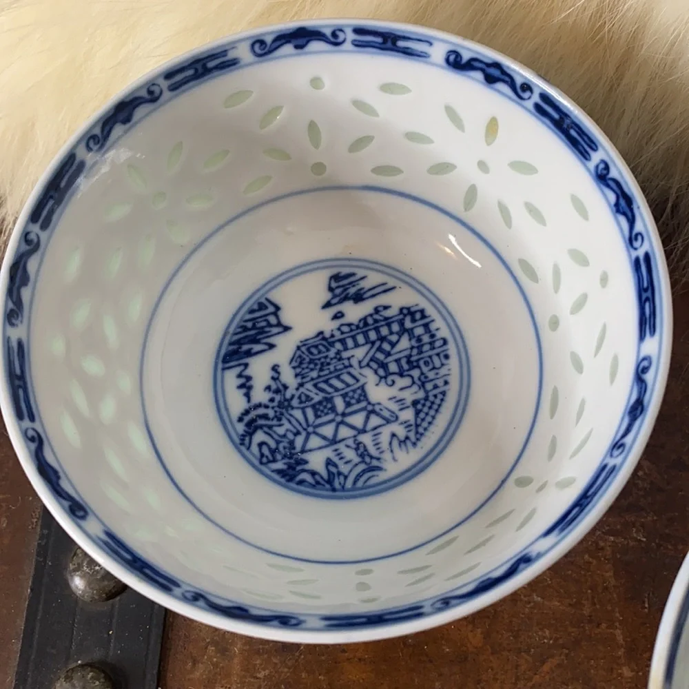 White Porcelain With Blue Design Bowls/2 - Picture 2 of 6
